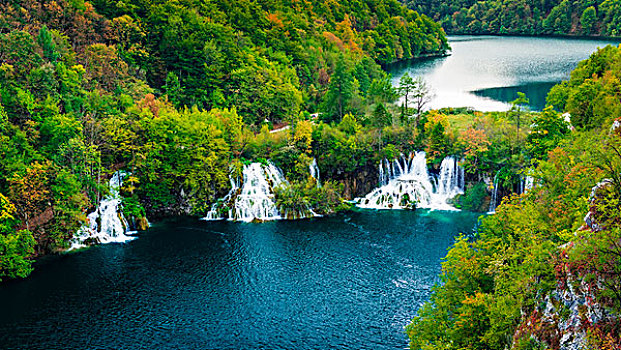 瀑布,十六湖国家公园,克罗地亚