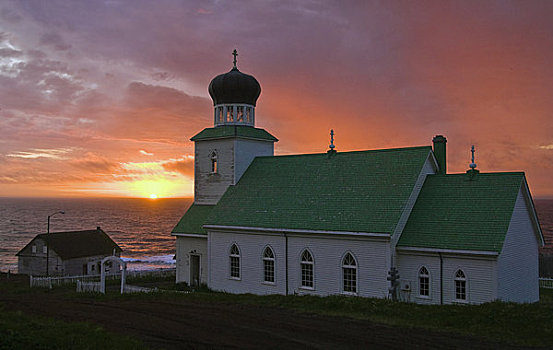 俄国东正教堂,日落,岛屿,西南方,阿拉斯加