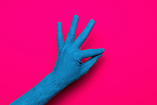 特写,蓝色,涂绘,手,手势,ok,粉色背景