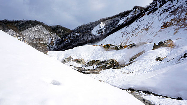 温泉,地狱谷,白雪,山,冬天