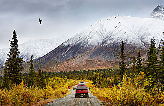 旅行房车,乡村道路,兰格尔,阿拉斯加,美国