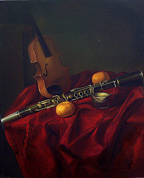 油画,音乐,小提琴,黑管,橘子