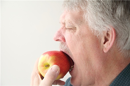 老人,吃,苹果