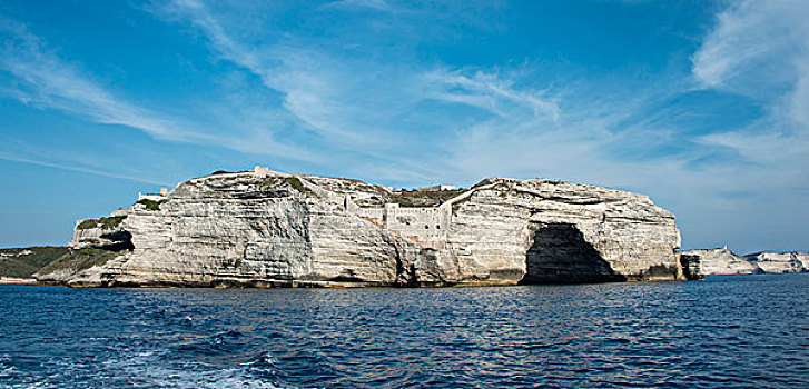 洞穴,白垩断崖,博尼法乔,科西嘉岛,法国,欧洲