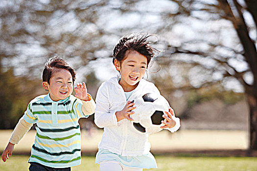 日本人,孩子,玩,足球