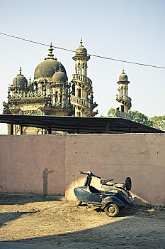 摩托车,停放,户外,宫殿,古吉拉特,印度