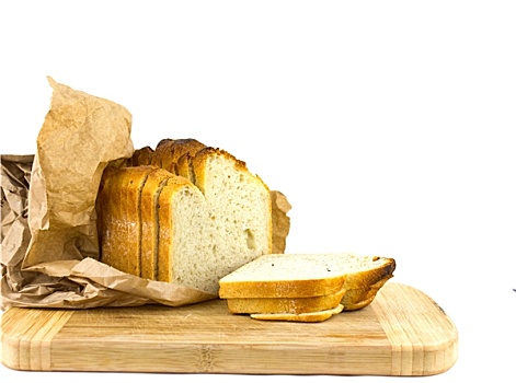 切片,全麦,面包,纸袋,隔绝,白色背景