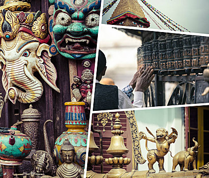 抽象拼贴画,加德满都,尼泊尔,图像,旅行,背景,照片