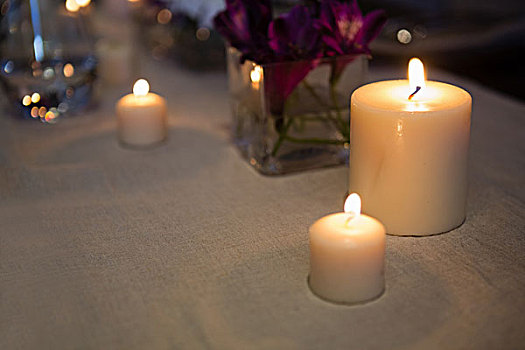 特写,照亮,蜡烛,桌上,餐馆
