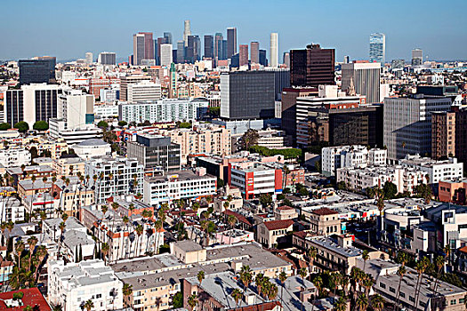 俯视,中心,区域,洛杉矶,加利福尼亚,市区,背景