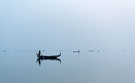 渔船,陶塔曼湖,阿马拉布拉,靠近,曼德勒,缅甸,亚洲