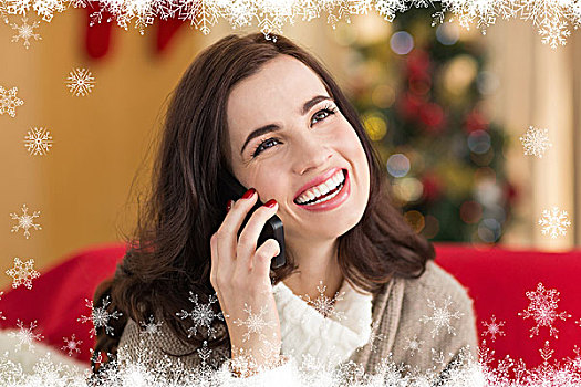 微笑,黑发,接电话,圣诞节