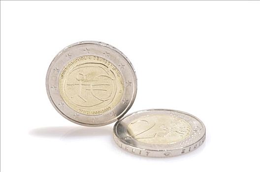 2欧元,硬币,2009年,岁月,经济与货币同盟,出生,欧元