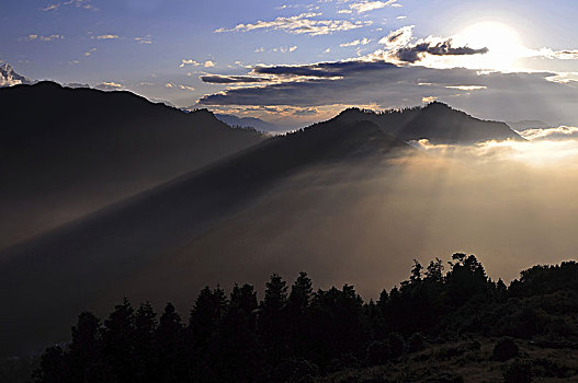 尼泊尔,山,山丘,喜马拉雅山,日出,风景