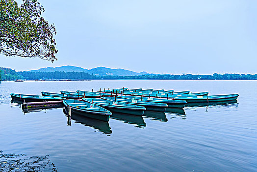 杭州西湖,码头小船
