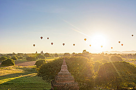 蒲甘,庙宇,佛塔,气球,曼德勒,区域,缅甸