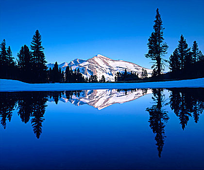 美国,加利福尼亚,优胜美地国家公园,顶峰,反射,山中小湖,画廊