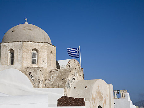 教堂,希腊,摆动,旗帜