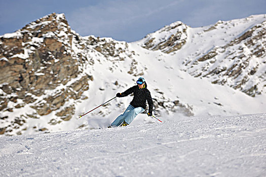 年轻,健康,女人,滑雪,初雪,冬天,法国,阿尔卑斯山