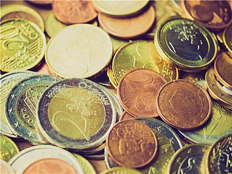 欧元硬币,复古,看