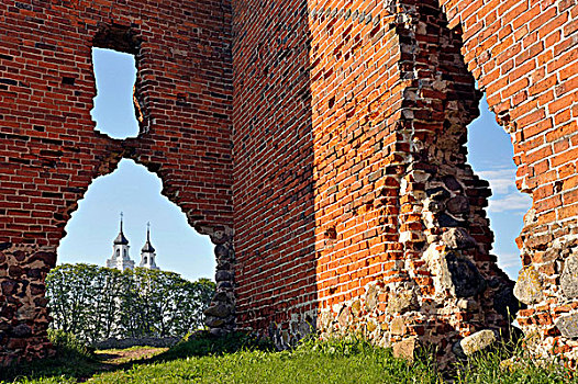 城堡遗迹,城堡,残留,门房,风景,教堂,拉脱维亚,欧洲