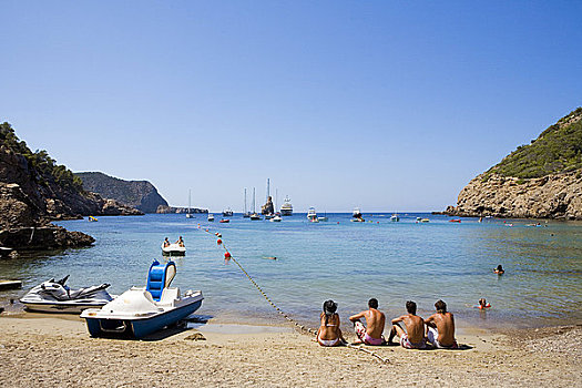 游客,海滩,伊比沙岛,西班牙