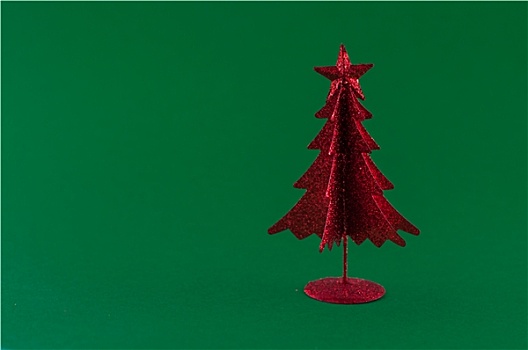 小,红色,圣诞树,绿色背景