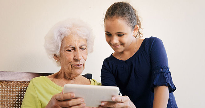 小女孩,教育,祖母,使用,互联网