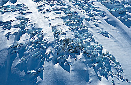 俯视,雪盖,冰河,楚加奇州立公园,阿拉斯加,春天