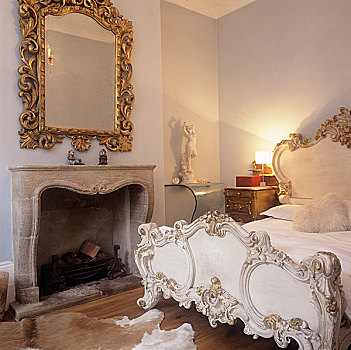 19世纪,法国,床,卧室,壁炉