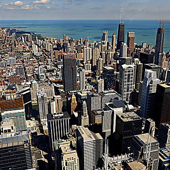 城市,芝加哥,俯视图