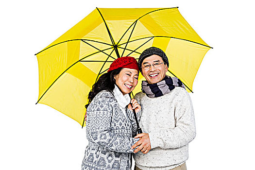 老人,亚洲人,情侣,伞,白色背景,背景
