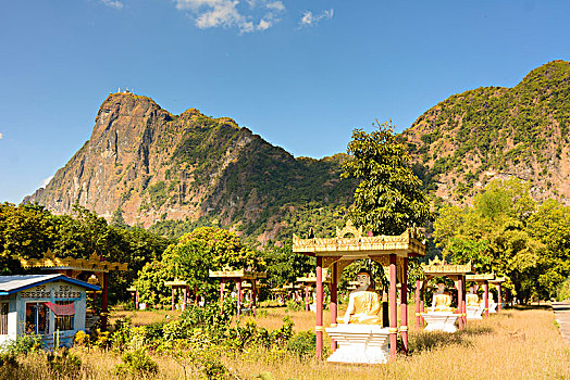 蓝毗尼,花园,佛像,山,克伦邦,缅甸