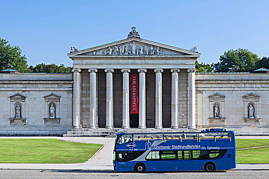 巴士,慕尼黑,城市,旅游,正面,古代雕塑展览馆,博物馆,上巴伐利亚,巴伐利亚,德国,欧洲