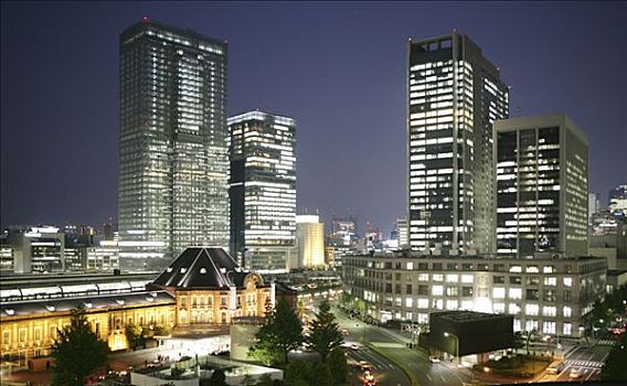 东京站,区域,许多,建筑,酒店,购物,商场,餐馆,东京,日本,亚洲