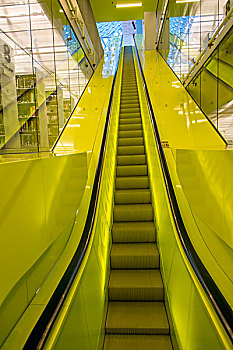 扶梯,亮黄色,西雅图,中央图书馆,华盛顿,美国
