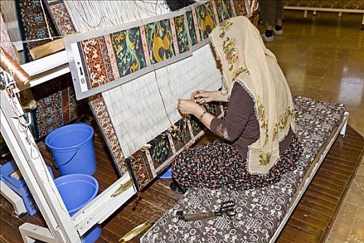 体力劳动,女人,地毯,制作,卡帕多西亚,中安那托利亚,土耳其,亚洲