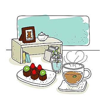 茶,蛋糕,桌子,背景