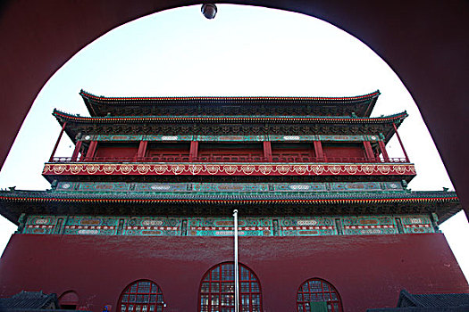 鼓楼,东大街,钟楼,中国,北京,全景,风景,地标,建筑,传统