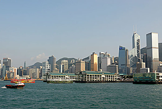 星,渡轮,拉拽,船,天际线,码头,香港,中心,亚洲