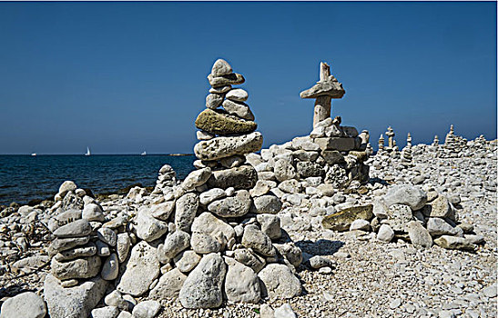 一堆,石头,海岸,伊斯特利亚,克罗地亚
