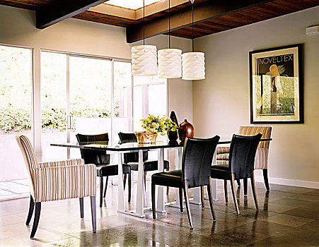 吊灯,高处,桌子,软垫,椅子,现代,餐厅
