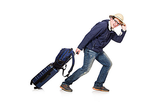 有趣,男人,行李,戴着,旅游,帽子
