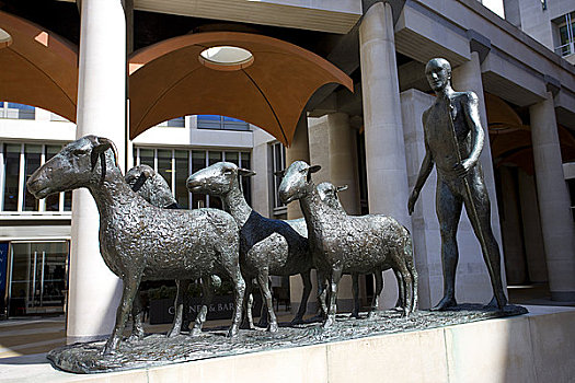 英格兰,伦敦,雕塑,绵羊,牧人,广场