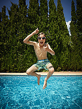 男孩,跳跃,游泳池,马略卡岛,西班牙
