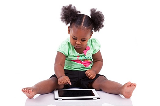 小,美国黑人,女孩,平板电脑