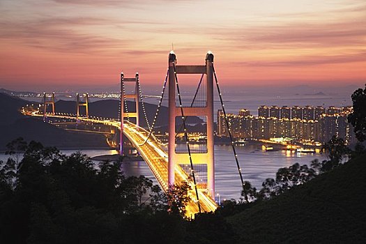 桥,黄昏,香港,中国