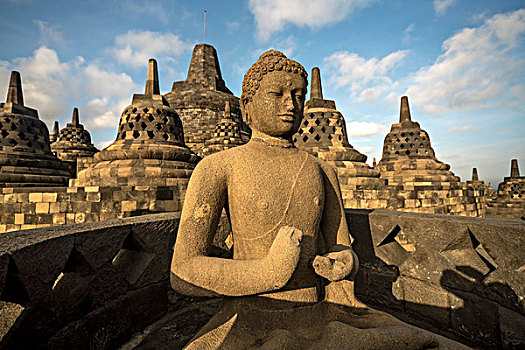 佛像,佛塔,佛教寺庙,复杂,浮罗佛屠,日惹,爪哇,印度尼西亚,亚洲