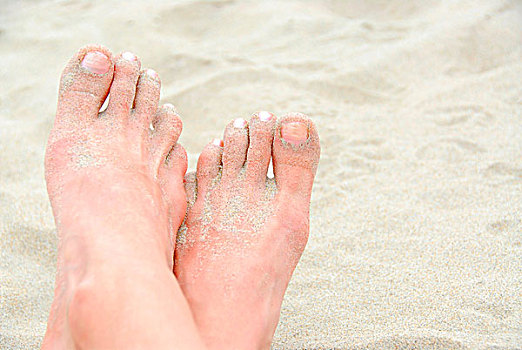 交叉,沙,脚,海滩