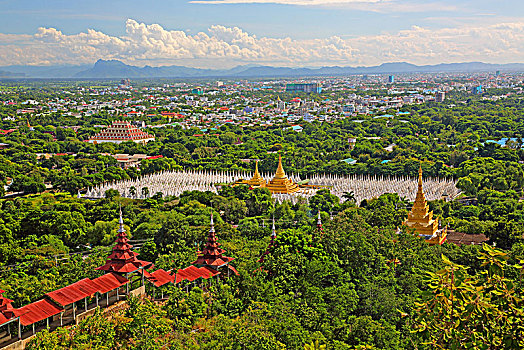 风景,曼德勒,山,城市,寺院,塔,皇家,缅甸